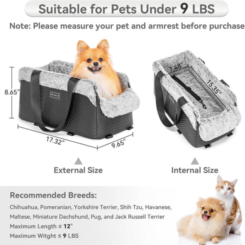 9 lbs PETSFIT Center Console Dog Car Seat, Portable Pet Car Seat with Safe Protective Hooks, Luxury Dog Car Seats