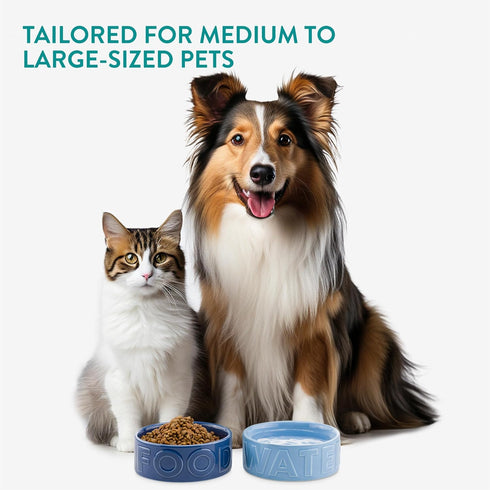 Navaris Dog Food and Water Bowl Set - 16 cm Ceramic Bowls for Medium and Large Dogs, 700 ml Feeding Dish