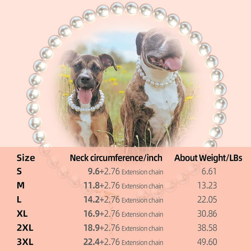 KUDES Exquisite and Adjustable Dog Necklace: Elegant Classic Pearl Collar Necklace Accessories for Dogs, Occasions and Gatherings (3XL(21.6-24.4 Inches))