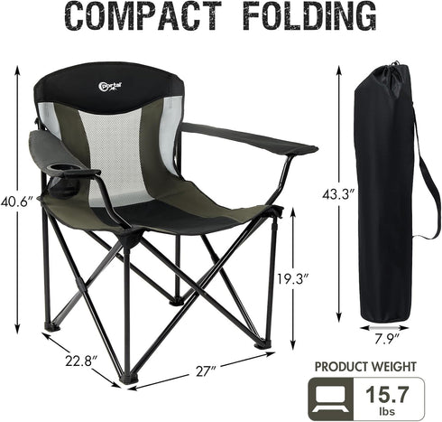 600 lbs, Portal Oversized Camping Chair Big and Tall Folding Camp Chair Portable Lawn Chairs Heavy Duty Foldable XXL