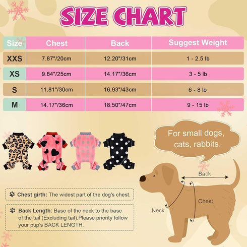 Dog Pajamas for Small Dogs, Super Soft Warm Sweater PJs, Cute Pet Clothing for Chihuahua, Yorkie, Small Love Heart Pink