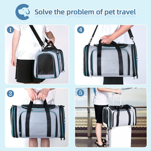 Expandable Pet Carrier - Airline Approved for Small Pets, Removable Pad and Pockets, TSA Compliant