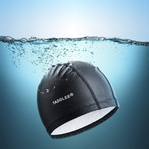 Taddlee Men Swim Cap, PU Fabric Silicone Bathing Swimming Hat, Waterproof Sports Adult Swim Wear Accessories, Large Size