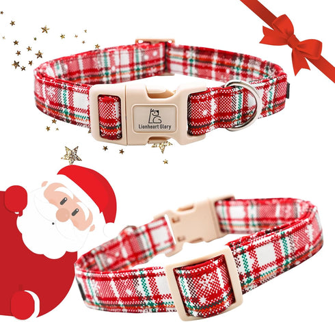 Lionheart Glory Christmas Plaid Dog Collar, Adjustable Soft Pet Gift, Red for Small Medium Large Dogs