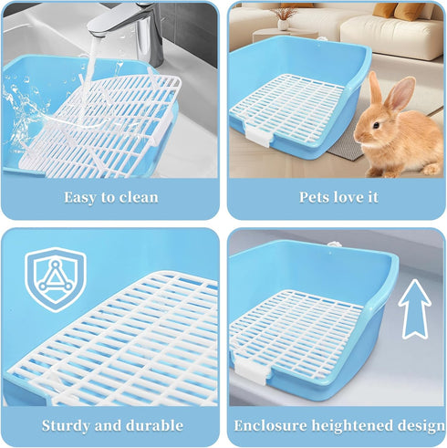 kathson Rabbit Litter Box Toilet, Plastic Square Bunny Corner Litter Box, Pet Potty Trainer Box for Small Animal Guinea