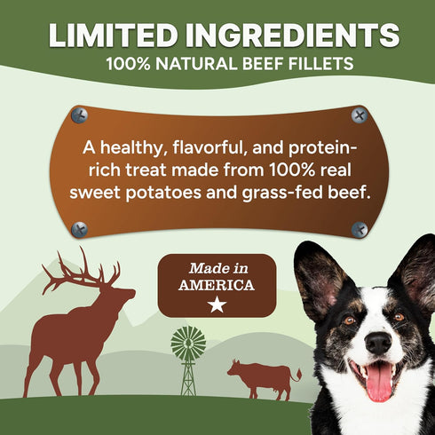 3 Pack 8 oz Gaines Family Farmstead Beef & Sweet Potato Fillets for Dogs - Bags, All-Natural, Grain-Free, Healthy Dog