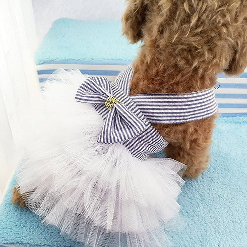 Fashion Pet Dog Dresses, Striped Mesh Puppy Clothes (Blue, X-Small)