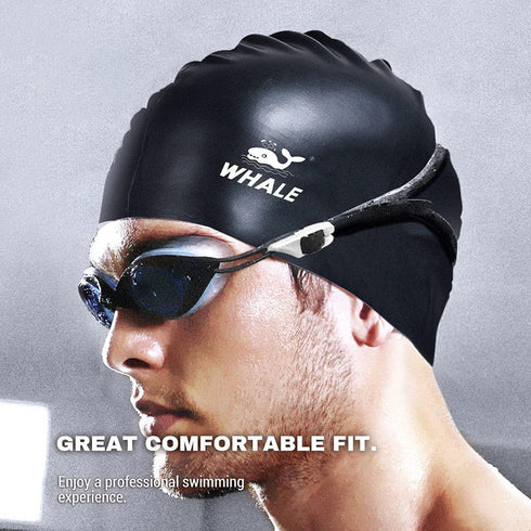 WHALE Extra Large Swim Cap - Durable Silicone Swimming Hat with Ear Protection for Long Thick Curly Hair & Dreadlocks