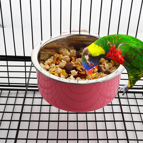 2 Pack Pet Food Water Bowl Combo - Plastic Basin and Stainless Steel Dish for Rabbit, Chinchilla, Hamster, Bird, and