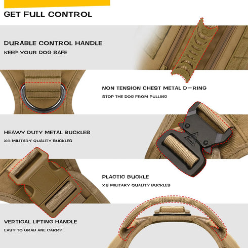 Tactical Dog Harness for Medium and Large Dogs - No Pull Adjustable Vest for Training, Hunting, Walking with Handle