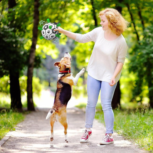 Dog Soccer Balls Toy with Bell Inside, Outdoor Interactive Tug of War Toy for Small and Medium Dogs