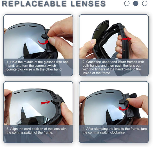 SPOSUNE Ski Goggles Over Glasses - Snow Goggle for Men Women Youth - UV400 Anti-Fog Snowmobile Goggles