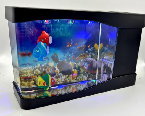 c & d pets Cute Mini Fish Tank by - Small Aquarium with Moving Artificial Fish, Toy Fish Tank for Kids, Babies