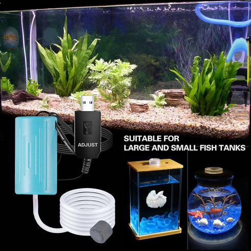 Mini Aquarium Air Pump, USB Air Pump for 5 Gallon Aquarium with Oxygen Tube and Air Stones