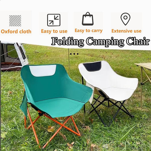 330 lbs Folding Chairs Heavy Duty Support Moon Chair with Carry Bag, Outdoor Quad Lumbar Back Padded with Side Pockets
