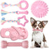6 Pack Dog Toys for Small Dogs, Pink Soft Rubber Puppy Toys for Teething, Funny Slippers Ball Donut Interactive Set
