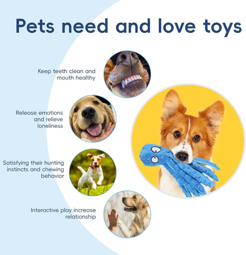 2 Pack Squeaky Dog Toys, Interactive Octopus Plush Stuffless Crinkle Pet Toys for Small, Medium, Large Dogs Teething