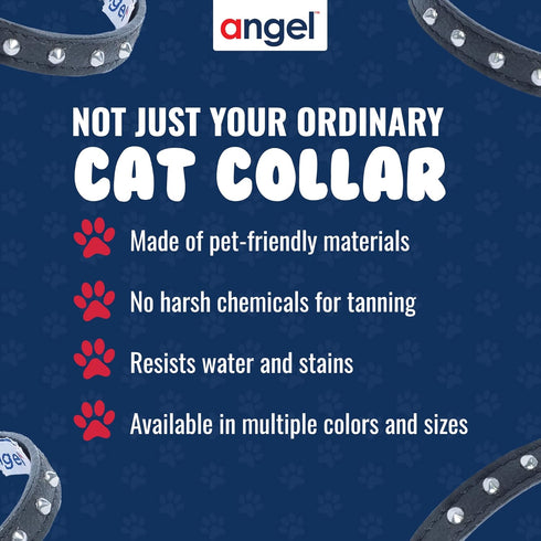Studded Cat Collar, Genuine Leather Kitten Collar, Midnight Black, 12 x 1/2 inches, Breakaway with Bell