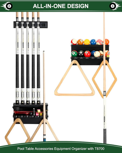 Wall Mount Billiard Balls Rack, Hardwood Billiard Balls Holder & 6 Pool Stick Holder
