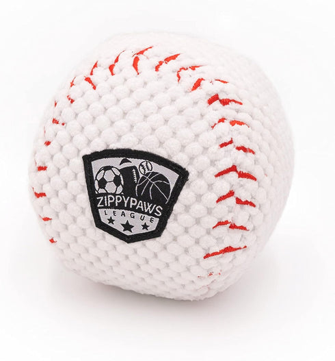 ZippyPaws SportsBallz, Plush Baseball Dog Toy, Soft Squeaky Balls for Dogs, Indoor & Outdoor Fetch Toys for All Breeds