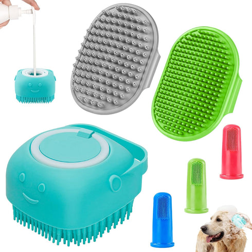 3PCS Dog Bath Brush Set, Shampoo Brush and Scrubber for Bathing with Adjustable Ring Handle for Short & Long Haired