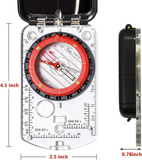 Pro Hiking Compass, Waterproof Survival Gear with Glow-in-The-Dark Feature and Mirror Sighting for Orienteering