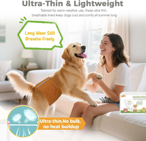 100 Count, Dog Diaper Liners, Super Absorbent Booster Pads for Male and Female Dogs, Ultra-Thin and Breathable, Regular