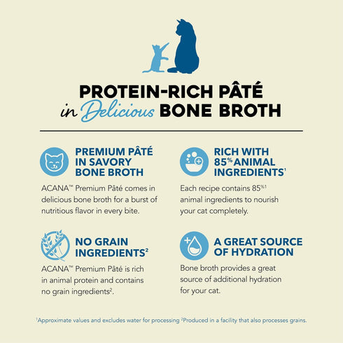 Pack: 3oz (12 Count, 6 ACANA Premium Pate Wet Cat Food in Bone Broth Variety Salmon & Chicken + Tuna & Chicken Recipes