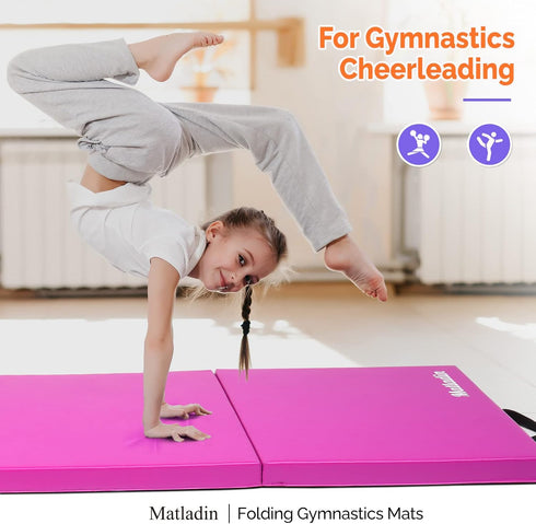 Matladin 8' 8ft 2ft 2in Folding Gymnastics Gym Exercise Aerobics Mat, x x PU Leather Tumbling Mats with Hook & Loop