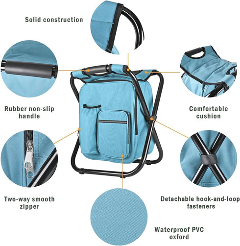 Backpack 300 LBS Kikerike Stool Cooler Chair Heavy Duty Max Load Portable Lightweight Folding Fishing Cooler