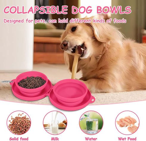 Collapsible Dog Water Bowl, 2 in 1 Foldable Pet Food and Water Bowl, Portable with Carabiner Clip for Traveling