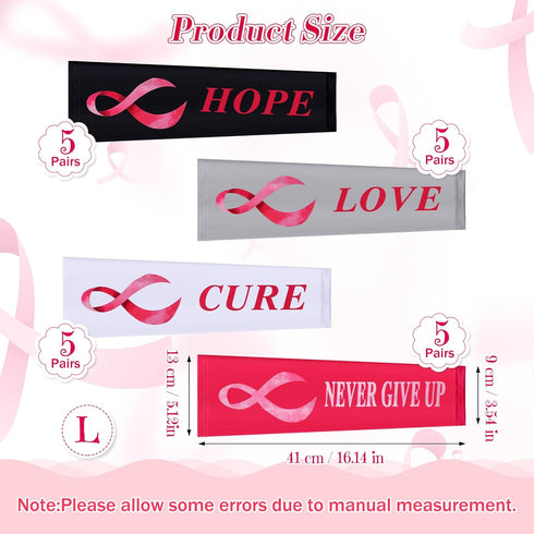 Xtinmee 20 Pairs Breast Cancer Awareness Compression Arm Sleeves, Pink Ribbon Cooling Arm Sleeves for Adult Youth
