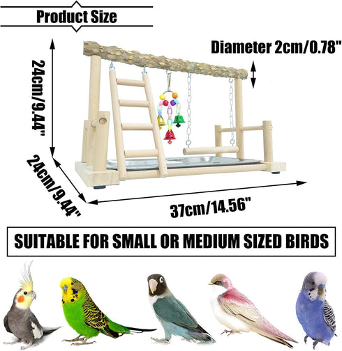 PINVNBY Bird Playground Parrot Playstand Birds Play Stand Wood Exercise Perch Gym Stand Playpen Ladder with Feeder Cups