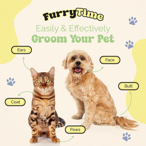 Pet Glove Wipes for Dog & Cat Cleaning, 30 Gloves, Hypoallergenic Dry Bath for Puppy, Kitten, and Coat Care