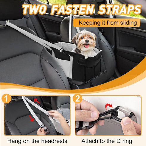 Portable Dog Car Seat for Small Dogs, Booster Seat with Safety Leash & Washable Cushion, Pet Car Seat with Adjustable