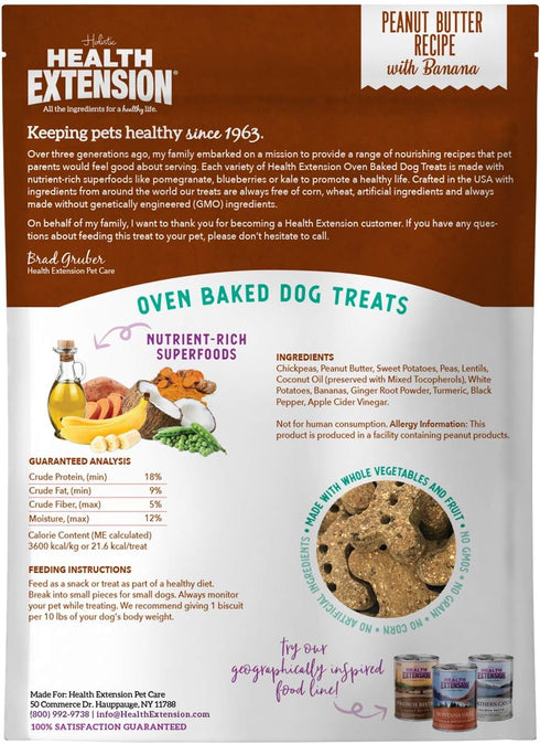 Health Extension Oven-baked Dog Treat, Gluten & Grain-free, Puppy Training Dry Biscuit Treats, Peanut Butter & Banana Recipe (2.25 lb / 1020 g)
