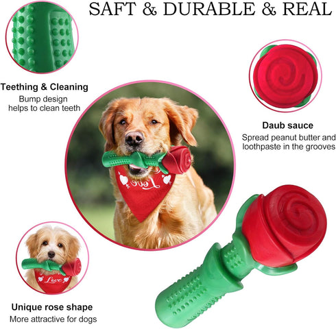 Weewooday 2 Pieces Valentine’s Day Dog Chew Toys, Durable Rose Chew Toys and Kisses Bandana for Small and Medium Pets