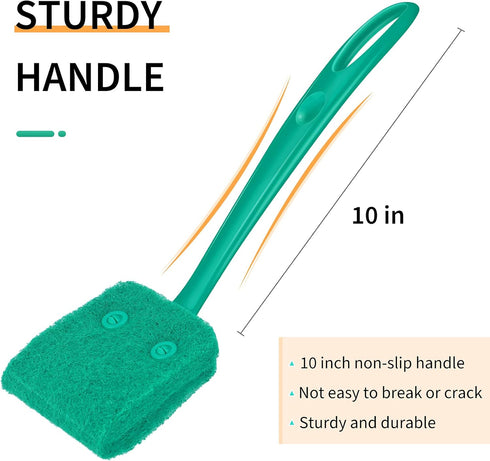 Pawfly Fish Tank Cleaning Tools - Aquarium Algae Scraper Sponge Brush with 10 inch Non-Slip Handle for Glass Tanks