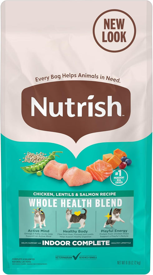 Nutrish Indoor Complete Chicken, Lentils & Salmon Recipe Dry Cat Food, 6