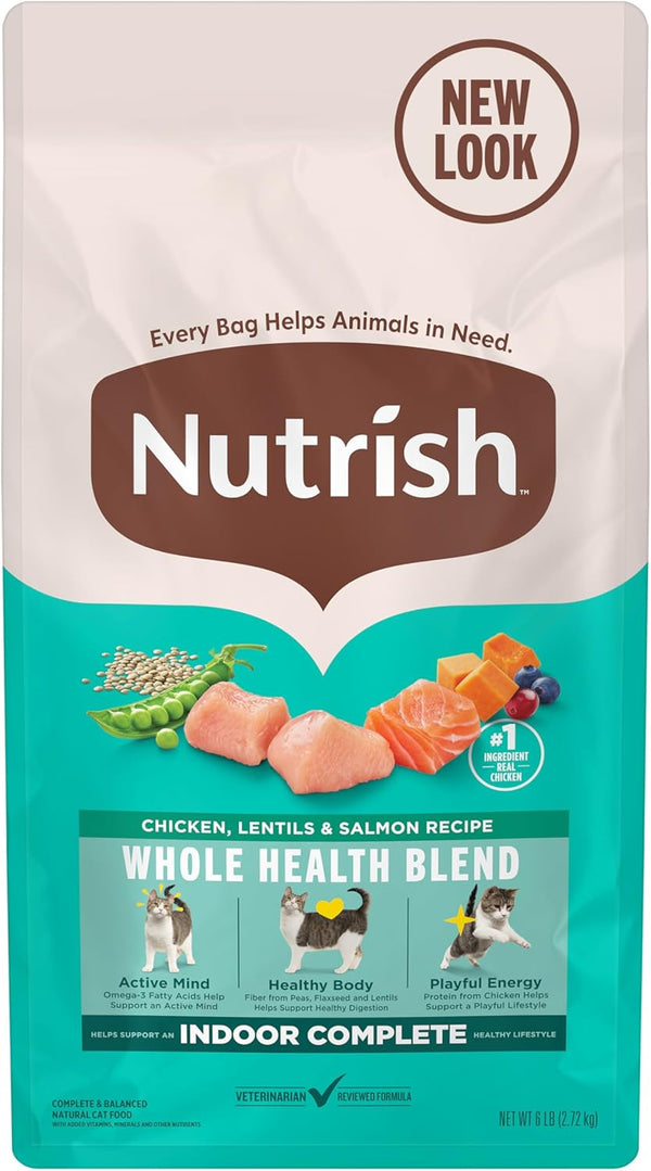 Nutrish Indoor Complete Chicken, Lentils & Salmon Recipe Dry Cat Food, 6