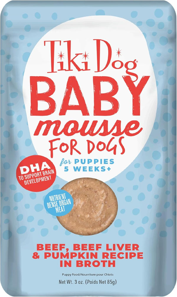 Tiki Dog Baby Mousse Wet Dog Food for Puppies, Beef & Beef