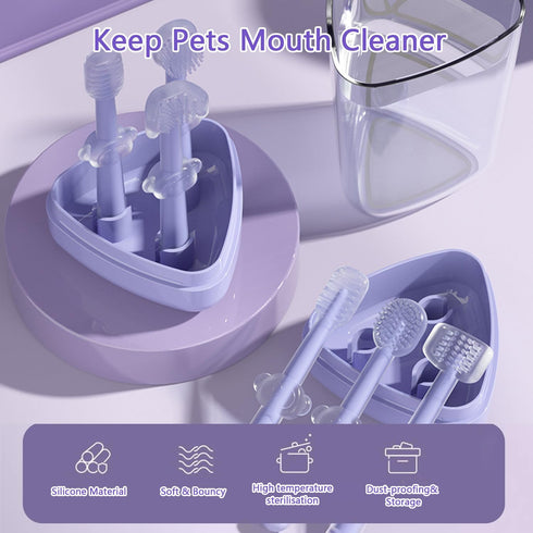 3PCS Pet Toothbrush Kit for Cats and Dogs, Complete Oral Care Set with Soft Bristles for Dental Hygiene