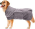 Geyecete Dog Drying Coat, Fast Dry Dog Bag, Microfibre Bathrobe Towel, Luxuriously Soft, Gray, XXL