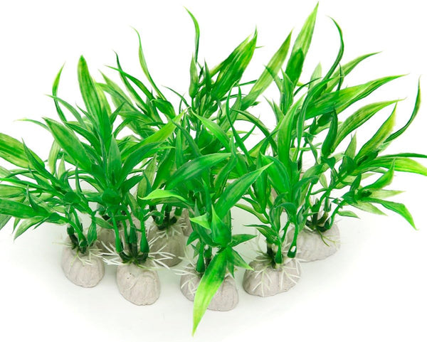 COMSUN 10 Pack Artificial Aquarium Plants, Small Size, 4 inch Approximate Height, Plastic Green Fish Tank Decorations