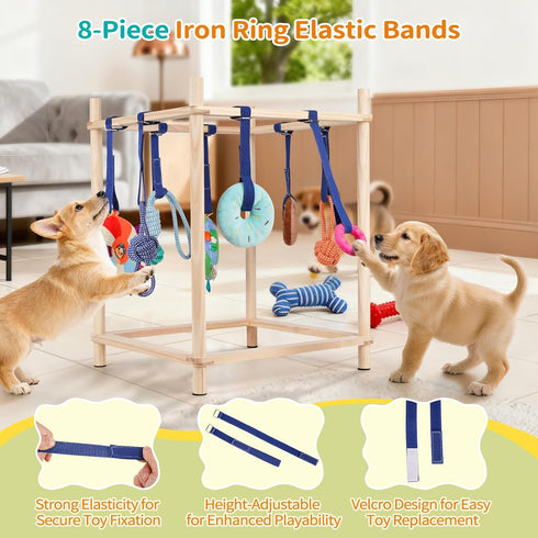 8 Wooden Puppy Play Gym for Small Dogs, Puppy Jungle Gym with Hanging Toys, Wood Frame Indoor Puppy Gym with Dog