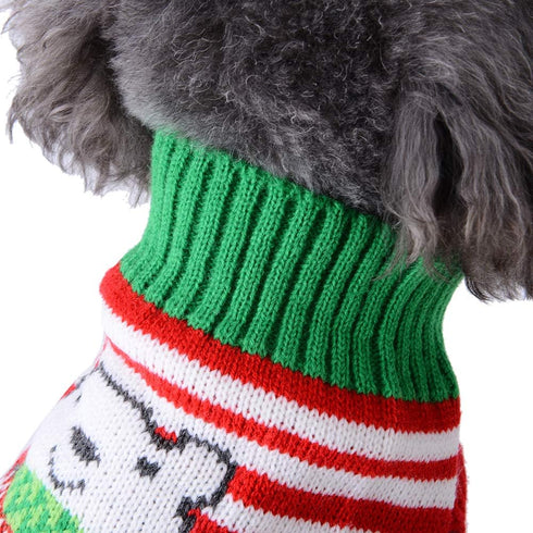 Dog Christmas Sweater for Small Medium Dogs, Knitted Soft Warm Holiday Clothes with Cute Bear Striped Design (XL, Green