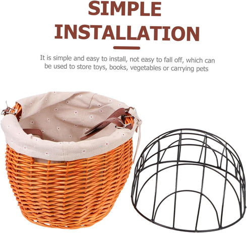 Woven Rattan Bike Basket Front Storage Basket for Pets and Groceries Wicker Design Breathable Comfortable Pet Carrier