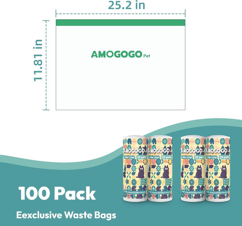 100 Pack 25.2" 11.81" Litter Box Liner Bags, Compatible with BCHARYA Self-Cleaning Cat Litter Box, Replacement Waste