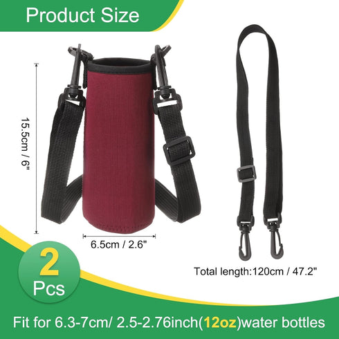 2pcs 12 oz uxcell Neoprene Water Bottle Sleeve with Strap, Insulated Water Glass Bottle Carrier Bag Collapsible Drink
