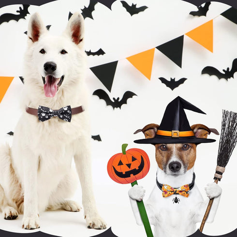 30 Pieces Halloween Fall Dog Bow Ties, Slide Collar Attachments with Elastic Bands for Pet Grooming Accessories